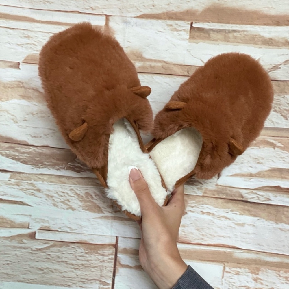 (3 PACK) SOFT FLUFFY BEAR SLIP ON SLIDES